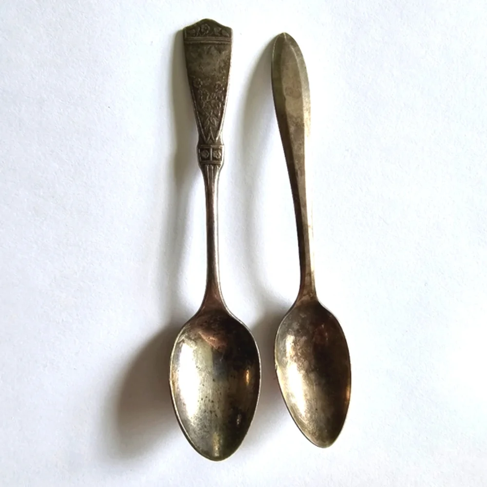 Two vintage spoons small antique community plate Reed Barton
